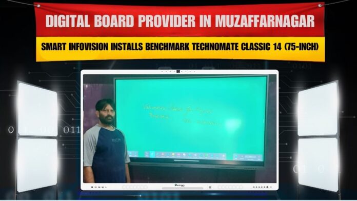 Smart Infovision team installing Benchmark Classic 14 (75-inch) Interactive Flat Panel at Rajkumar Vasundhara Clinic, Muzaffarnagar.