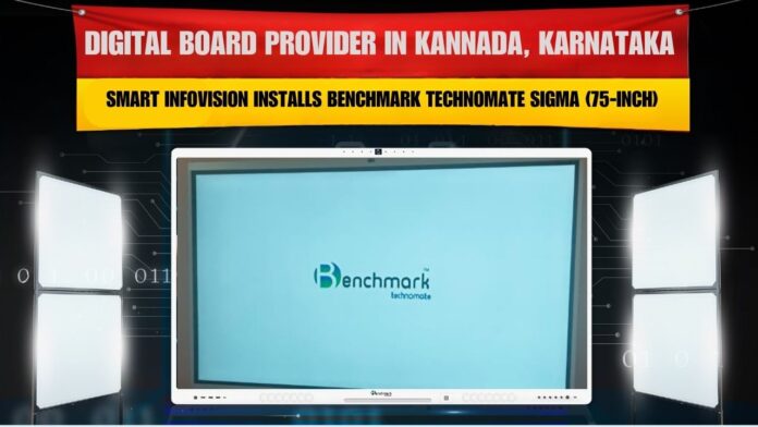 Smart Infovision installing Benchmark Sigma 75-inch Interactive Panel with Wall Mount Camera in Kannada, Karnataka