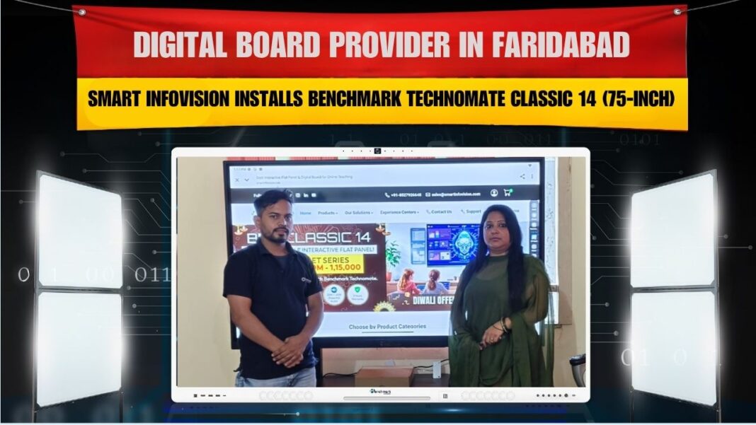 Smart Infovision installing Benchmark Classic 14 75-inch Interactive Flat Panel with Trolley at Arvind Engineers, Faridabad, Haryana