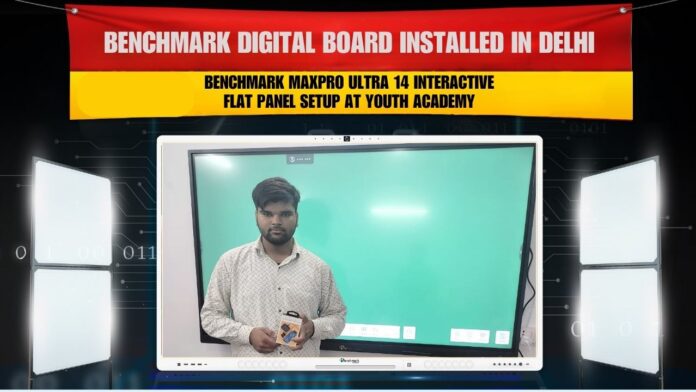 Classroom Setup Image (Before Installation) Traditional classroom before Smart Infovision Benchmark Maxpro Ultra installation at Youth Academy Delhi Digital Board Installation Image (After Installation) Benchmark Maxpro Ultra Digital Board installed at Youth Academy Delhi by Smart Infovision Teacher Using Digital Board (Poonam Saini) Ms. Poonam Saini teaching with Smart Infovision Benchmark Maxpro Ultra at Youth Academy Delhi Students Learning on Digital Board Students engaging with Benchmark Maxpro Ultra interactive panel at Youth Academy Delhi Smart Infovision Service Team Smart Infovision studio setup provider in Delhi NCR installing digital classroom solutions Close-Up of Benchmark Maxpro Ultra Board Benchmark Maxpro Ultra interactive digital board Delhi classroom setup by Smart Infovision Hybrid Teaching (Online + Offline) Image Hybrid teaching with Smart Infovision benchmark studio setup at Youth Academy Delhi Smart Infovision Logo / Branding Smart Infovision – benchmark studio setup provider in Delhi NCR