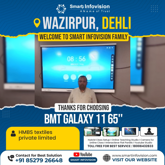 HMBS Textiles Pvt. Ltd me Benchmark Galaxy 11 (65-inch) digital interactive board installation – Smart Infovision team. HMBS Textiles Pvt. Ltd me Benchmark Galaxy 11 (65-inch) digital interactive board installation – Smart Infovision team.