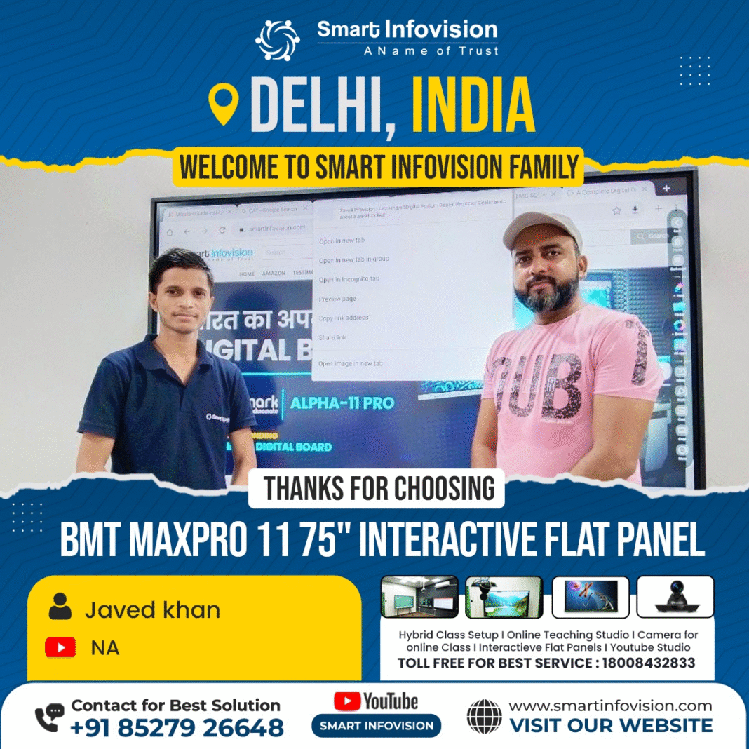 Laxmi Nagar Delhi me Benchmark MaxPro 11 (75-inch) interactive digital board installation with Smart Infovision team.
