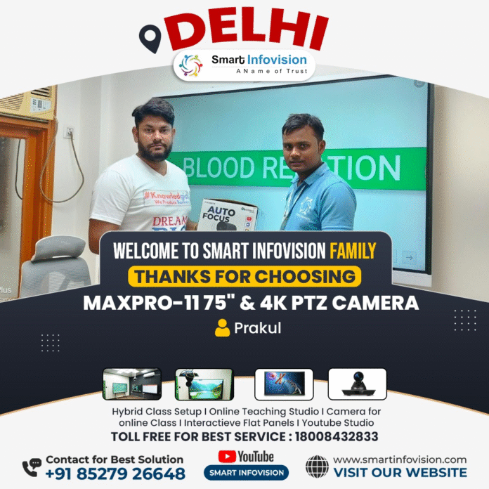 Client Prakul receiving Maxpro-11 75-inch Interactive Flat Panel & 4K PTZ Camera installation at Delhi by Smart Infovision. Client Prakul receiving Maxpro-11 75-inch Interactive Flat Panel & 4K PTZ Camera installation at Delhi by Smart Infovision.