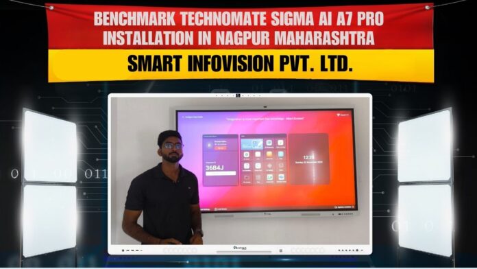 Smart Infovision installing Benchmark Sigma AI A7 Pro 75-inch interactive smart panel at Nagpur, Maharashtra