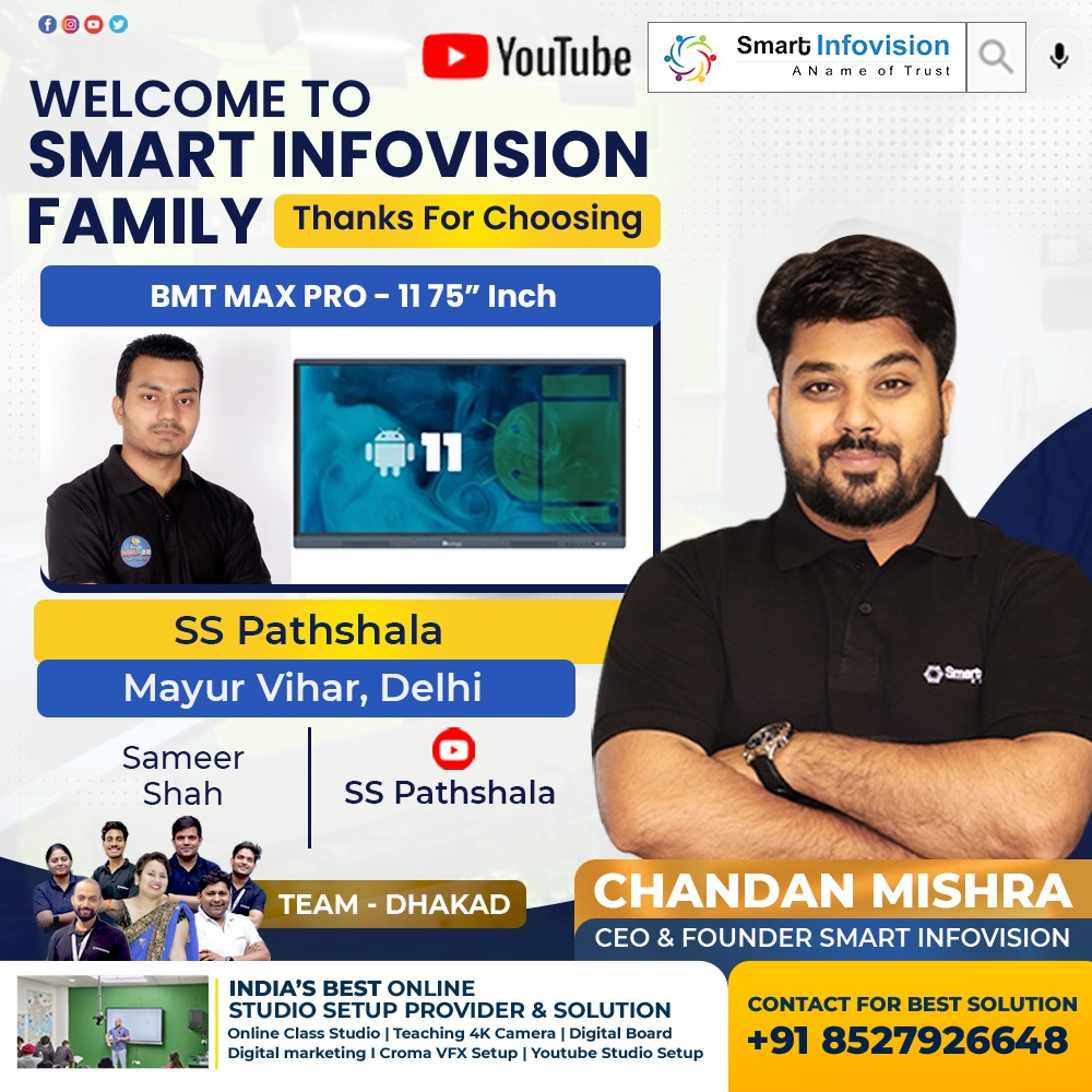 Benchmark Maxpro 11” 75-inch interactive panel installation at SS Pathshala in Mayur Vihar, Delhi by Smart Infovision.