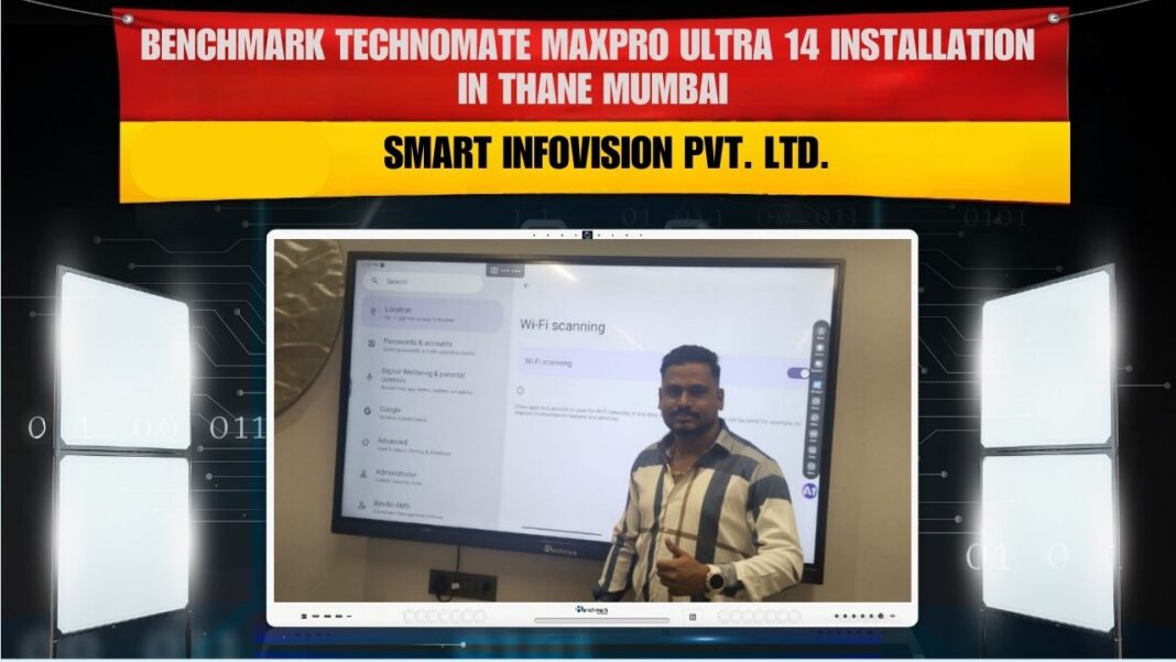 Benchmark Maxpro Ultra 14 (75-inch) interactive panel installed by Smart Infovision at PAS Enterprises, Thane, Mumbai.