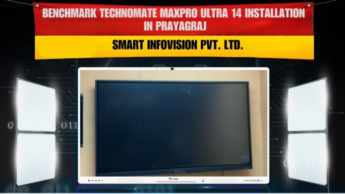 Digital Board Dealer in Prayagraj installing Benchmark Maxpro Ultra 14 75 inch interactive flat panel with studio setup