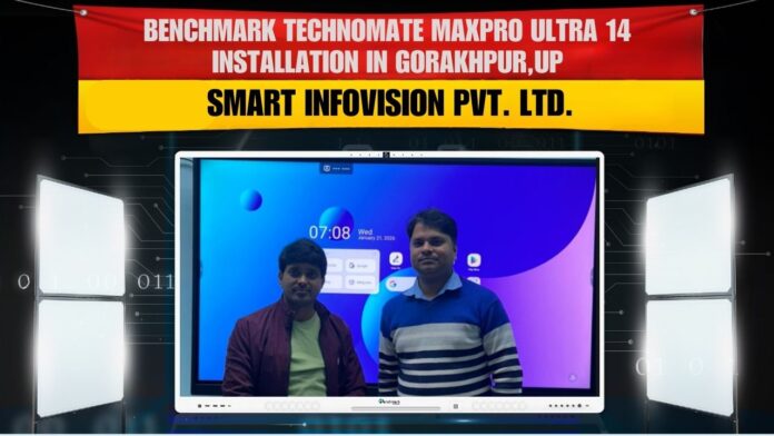 Digital board dealer in Gorakhpur Uttar Pradesh installing Benchmark Maxpro Ultra Pro 14 75 inch interactive flat panel