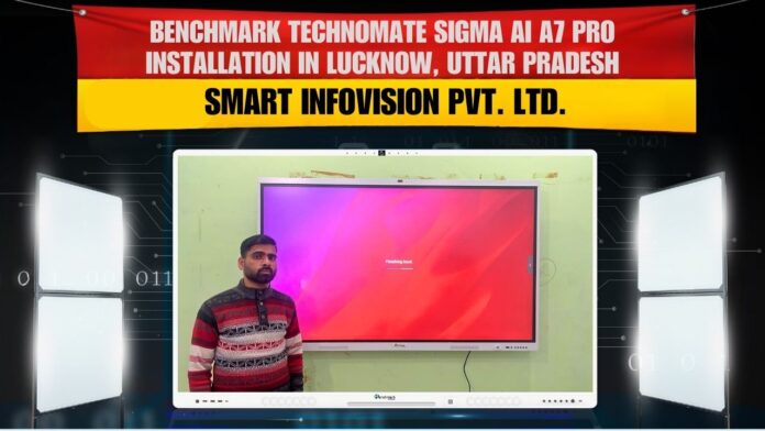Benchmark Sigma AI A7 Panel Installation in Lucknow Benchmark Sigma AI A7 75 inch digital board installed at Kanishk Yugant Lucknow Uttar Pradesh smart classroom