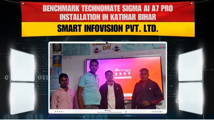 Best digital board dealer in Katihar Bihar – Benchmark Sigma AI A7 Pro 75 Benchmark Sigma AI A7 Pro 75 inch digital board installed at Suryakant Kumar classroom in Katihar Bihar