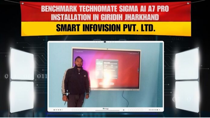 Benchmark Sigma AI A7 Pro 75 inch digital board with Sennheiser mic installation in Giridih Jharkhand smart classroom Benchmark Sigma AI A7 Pro 75 inch digital board with Sennheiser mic installation in Giridih Jharkhand smart classroom