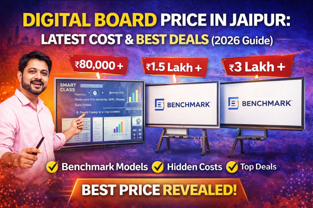 Jaipur me digital board ki price kya hai? Complete guide with cost, features, Benchmark boards aur Smart Infovision ke best deals ke saath.