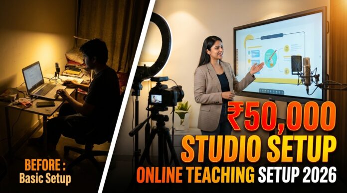 teacher studio setup under 50000 with mic lighting tripod and online teaching equipment