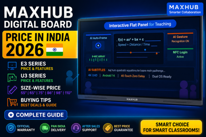 MAXHUB Digital Board Price 2026 🔥 E3 vs U3 Series | Size-wise Price & Best Buying Tips MAXHUB Digital Board Price in India 2026 | E3 & U3 Series Price, Sizes & Buying Guide