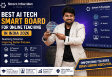 Best AI Tech Smart Board for Online Teaching in India 2026 Smart Infovision smart classroom India online teaching smart board AI smart board for schools interactive flat panel India digital classroom technology smart board for coaching institute hybrid learning solution AI classroom technology smart board for online classes