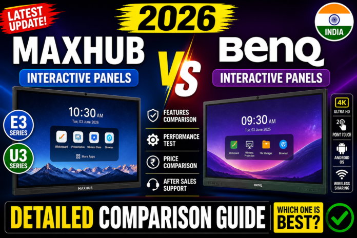 MAXHUB vs BENQ Interactive Panel Comparison 2026 | Best Digital Board India MAXHUB vs BENQ Interactive Panel Comparison 2026 | Best Digital Board India