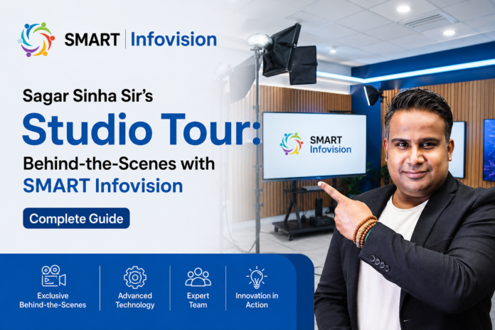 Explore Sagar Sinha Sir's professional studio setup with SMART Infovision. Discover the workspace behind quality educational content creation. Watch the exclusive studio tour video.