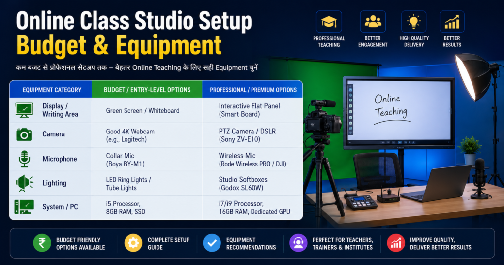 Online Class Studio Setup Kaise Karein? Complete Equipment, Cost & Setup Guide 2026