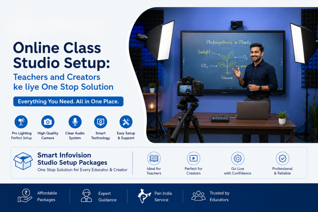 Online Class Studio Setup by Smart Infovision for Teachers and Creators with Professional Camera, Lighting, Smart Board, and Recording Studio Equipment