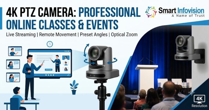 4K PTZ Camera mounted on a wall for professional online teaching and live event streaming