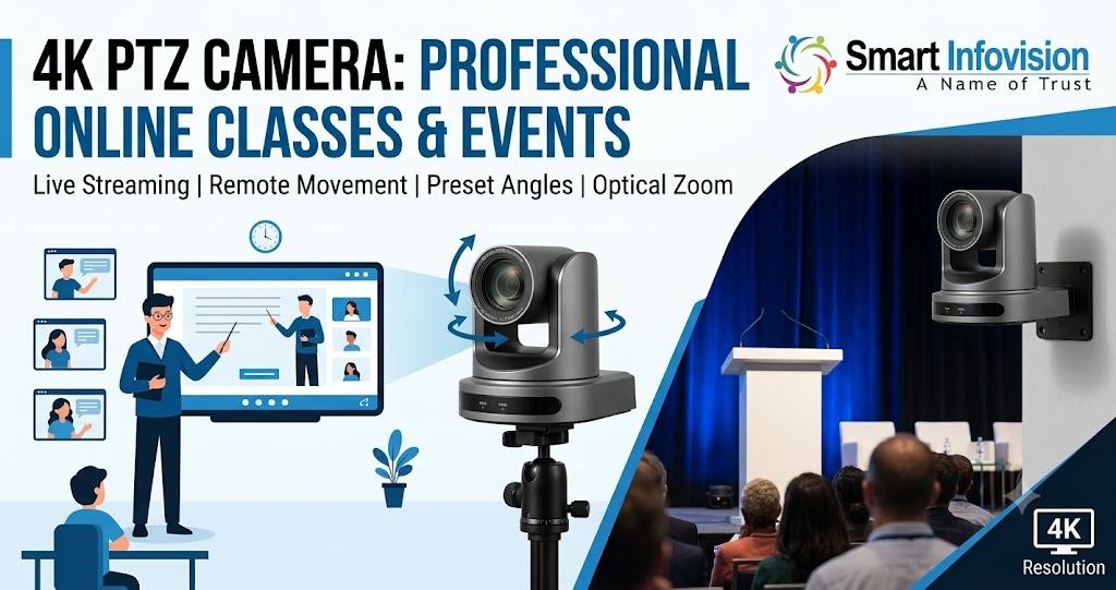 4K PTZ Camera mounted on a wall for professional online teaching and live event streaming