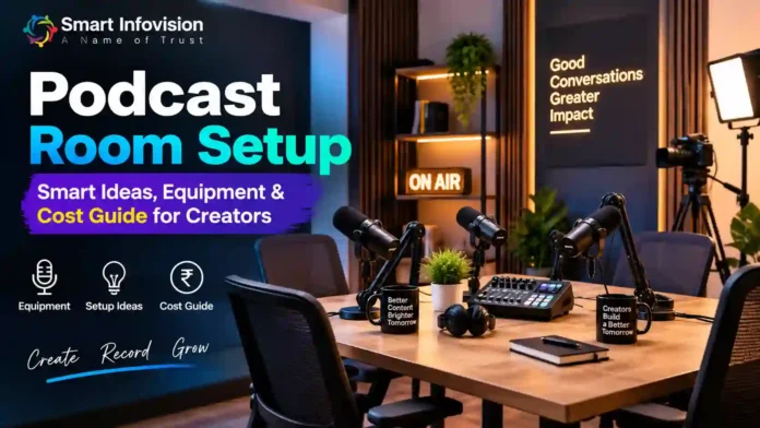 Podcast Room Setup: Ideas, Equipment & Cost Guide Podcast Room Setup with professional microphones, camera, lighting and recording equipment