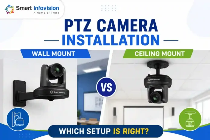 PTZ Camera Installation: Wall Mount vs Ceiling Mount PTZ camera installation with wall mount and ceiling mount options