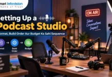 Setting Up a Podcast Studio: Format, Build Order Aur Budget Ka Sahi Sequence Setting Up a Podcast Studio with microphones, cameras, lighting and acoustic setup