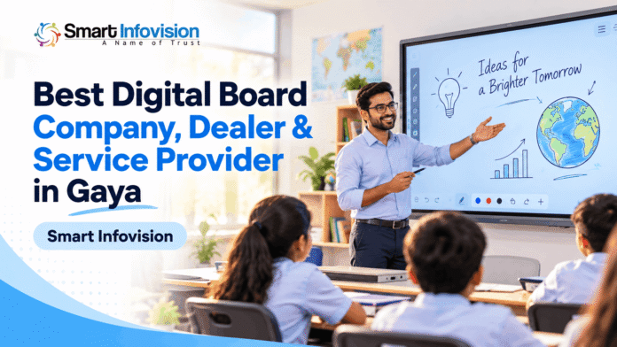 Best Digital Board Company, Dealer & Service Provider in Gaya | Smart Infovision Text: Best Digital Board Company in Gaya – Smart Infovision interactive flat panel for modern classrooms, schools and coaching institutes