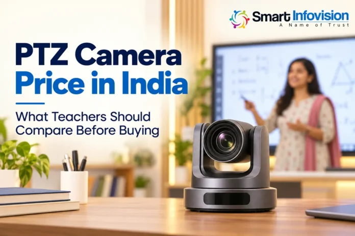 llustration of a PTZ camera in a teaching studio with Smart Infovision branding llustration of a PTZ camera in a teaching studio with Smart Infovision branding